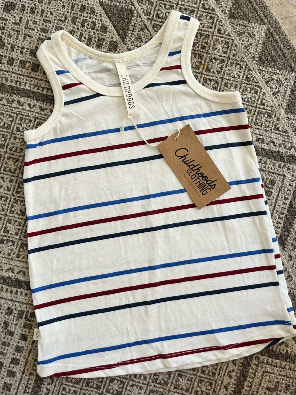 Childhoods Striped Cotton White Tank Top with Blue & Red Stripes | boutique